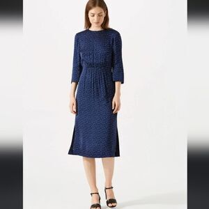 Jigsaw Dotty Spot Midi Dress Harvey Nichols navy blue white polka dot 6